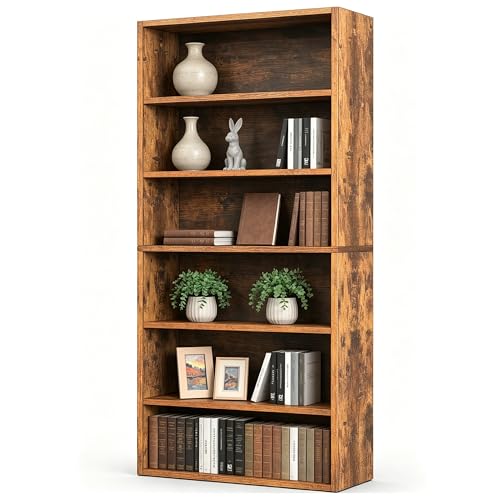 Image of HealSmart 6 Tier Bookcase, Industrial 6 Book Shelf, 9.2 inch D x 23.8 inch W x 63 inch H Tall Open Cube Storage Organizer for Home Office, Living Room, Bedroom and Dinning Room, Brown