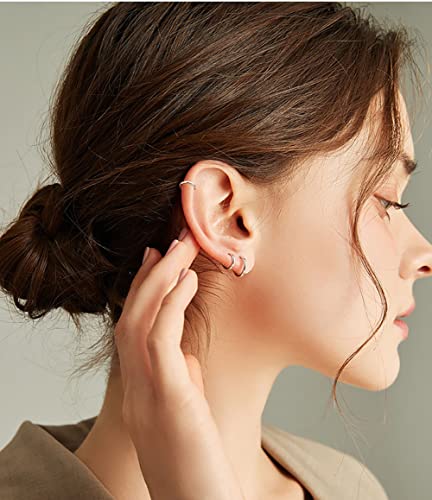 Cocadant 6 Pairs Small Silver Huggie Hoop Earrings For Women Girls Set,14K Hypoallergenic Real Gold Tiny Cartilage Earrings For Women,Cubic Zirconia Hoop Cuff Earrings #TOP2