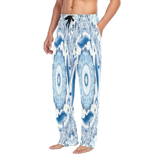 Blue White Dolphin Mandala Men's Pajama Pants Lightweight Sleepwear Bottom Lounge Pants4