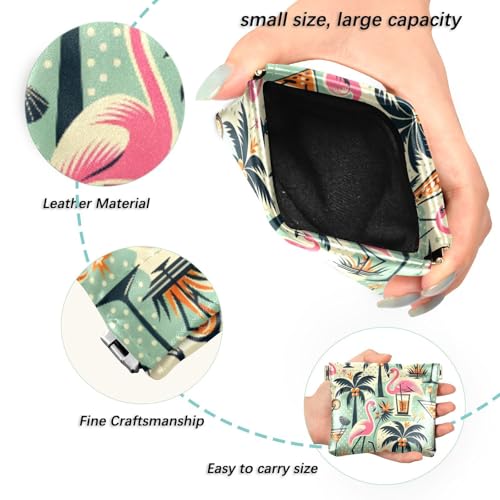 Tropical Trees Flamingos Drinks Coin Purse Leather Pouch Change Purse, Squeeze Coin Pouch for Cards, Keys & Lipsticks, Unisex2