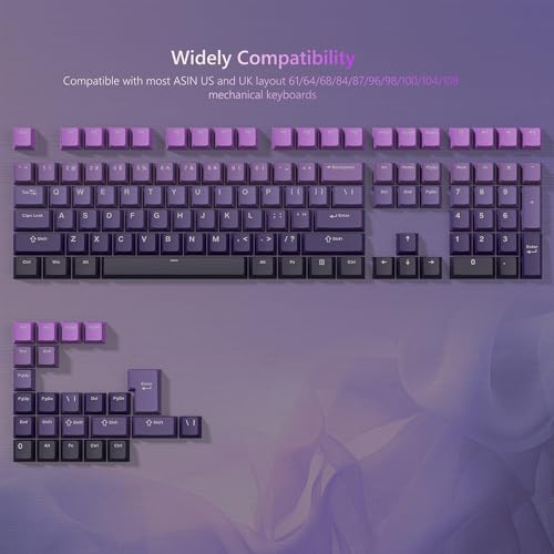 Image of Womier Shine Through PBT Keycaps 60 75 100 Percent Cherry Profile | Custom Key cap Doubleshot Keycaps Set, Universal Compatiability for Cherry Gateron MX Switches Keyboard, Gradient Purple