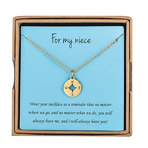 Aunt Niece Gifts from Auntie Uncle Gold Pendant Compass Necklace for Women 18