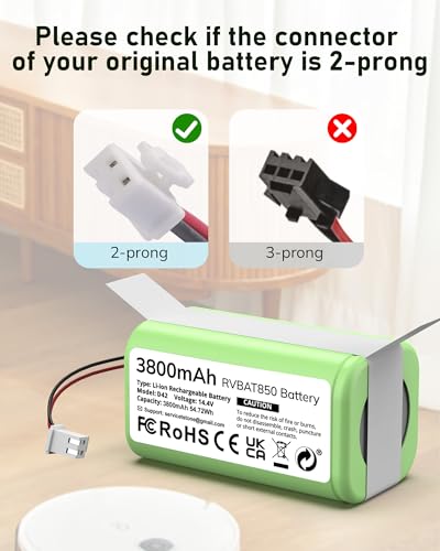 Image of 3800mAh RVBAT850 Battery, Battery Replacement for Shark Vacuum, Suitable for Rvbat850 Shark Ion-battery R75, RV761, RV850C, RV1000S, RV1100VL, RV101AE, UR1000SR, RV700 N, RV720 N(2-Prong Connector)