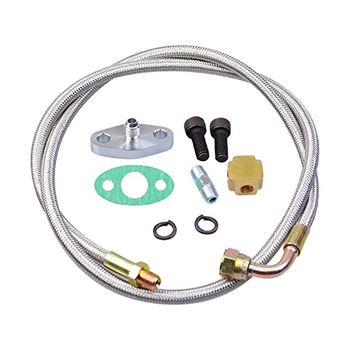 Turbo Oil Feed Line Kit Compatible with T3 T4 T60 T61 T70 1/8 PNT 90 Degree 41 Universal Turbocharger 4AN Oil Feed Line