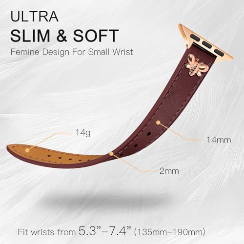 Image of JR.DM Slim Leather Bands Compatible with Apple Watch Band 38mm 40mm 41mm 42mm 44mm 45mm 46mm 49mm, Genuine Leather Band with Charms, Feminine Design for Iwatch Ultra SE Series 11 10 9 8 7 6 5 4 3 2 1