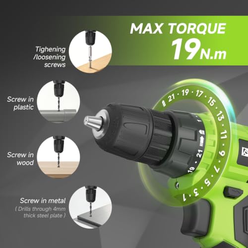 Image of FADAKWALT 12V Cordless Drill Driver Set, 179 Pieces Power Tool Kit with Battery & Charger, 3 /8 inch Keyless Chuck, 21+1 Torque, 180 In-lbs Torque, LED Work Light, Portable Storage Bag(Green)