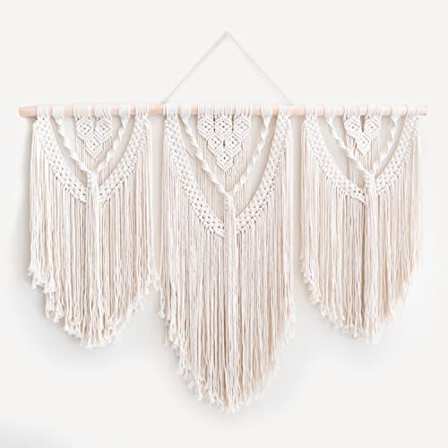 Acubz Large Macrame Wall Hanging 43"×32" Boho Wall Art, Modern Wall Decor Woven Tapestry For Wedding, Living Room And Bedroom,100% Pure And Durable 3Mm Cotton Cords With Extra Hooks #TOP15