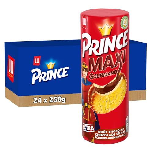 LU - Prince Maxi Gourmand - Biscuits Fourrés Goût Chocolat - Idéal Goûter, Petit Déjeuner, Snack - Lot de 12 Paquets de 250 g