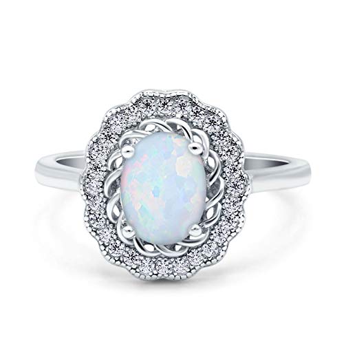 Blue Apple Co. Lab Created White Opal Size-8 Art Deco