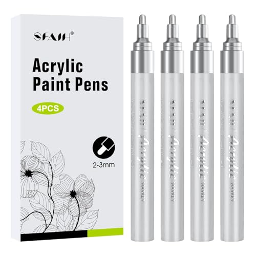 Image of SFAIH Silver Paint Markers Pens - 4 Pack 2-3MM Medium Tip Metallic Acrylic Markers For Holiday Decor, Gift Wrapping, Party Posters, DIY Craft Projects
