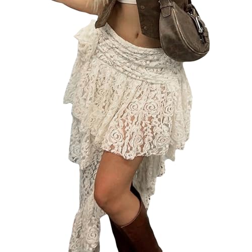 Women Y2K Lace Mini Skirt Elastic Low Rise Pleated Mini Skirt Layered Ruffle Flowy Short Skirt Half Slips Underskirt2