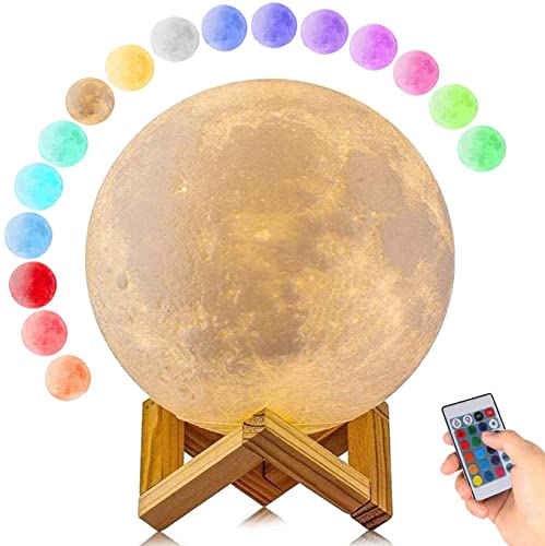 Xndryan,Lámpara de luna llena impresa en 3D de 15 cm, luz nocturna de luna con control táctil y remoto, 16 colores y 4 niveles de brillo, regalo ideal para ella, madres y niños Cover
