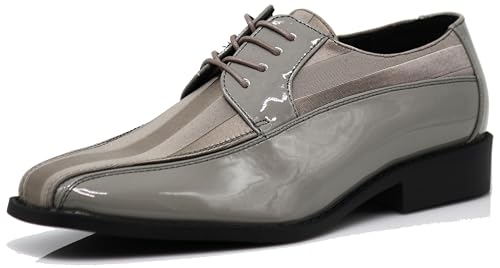 Image of BMY Men's Striped Satin Matching Patent Upper Oxfords Formal Dress Shoes