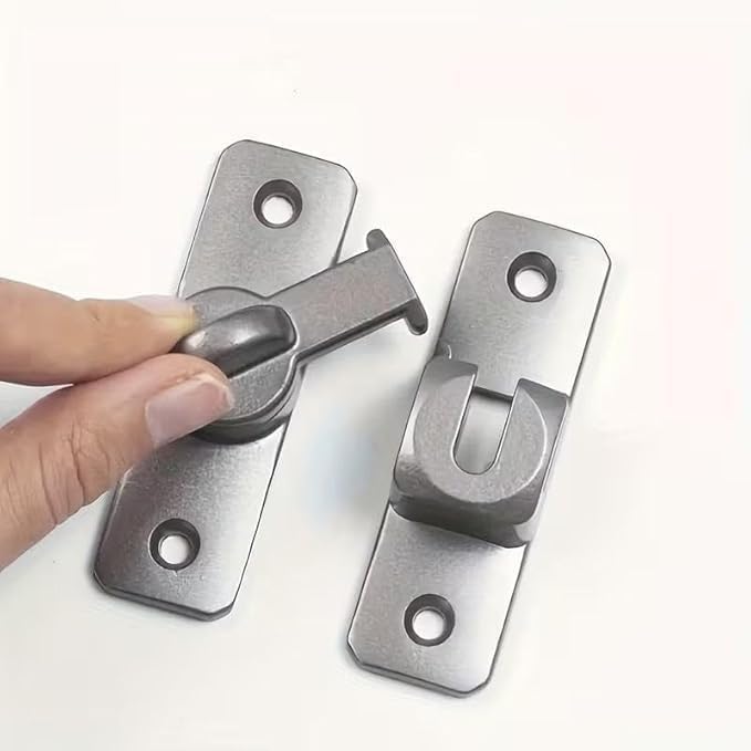 180 Degree Rotating Security Door Lock, Heavy-Duty Anti-Theft Manual Sliding Bolt, Reinforced Metal Lock for Home Office Garage Doors, Polished Finish-image-2
