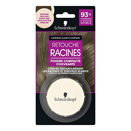 Schwarzkopf – Ritocco Radici – Polvere compatta coprente – Spugna inclusa per applicazione precisa – Si cancella al primo shampoo – 93% di ingredienti di origine naturale – castano chiaro a castano