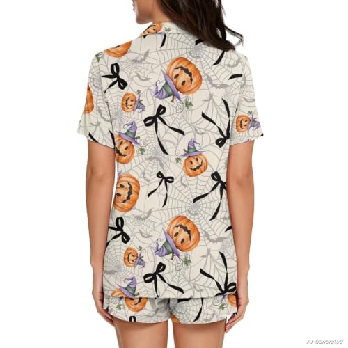 Image of Renewold Women's Short Sleeve Pajama Set Button Down Sleepwear with Notch Collar Soft Lounge Top and Shorts with Pockets