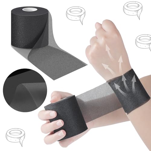 Image of Nuanchu Pre Wrap Athletic Tape 12 Rolls x 30 Yards Prewrap, Black | Pre Wrap Elastic Tape, 2.75 inch x 30 Yards, Foam Underwrap for Wrist Ankle Hand Hair Knees fingers Sports, Running Soccer Hiking