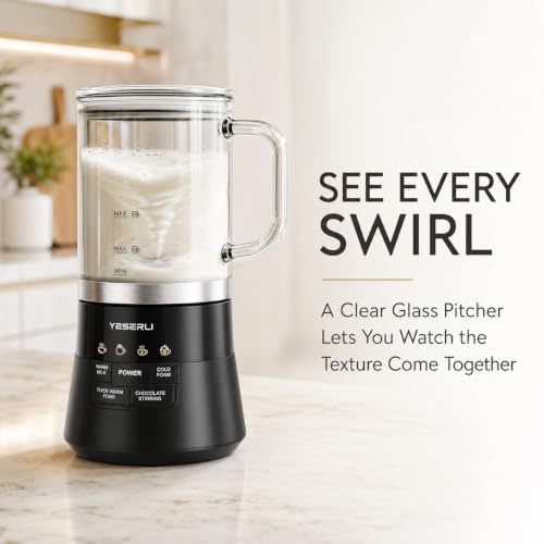 YESERLI 4-in-1 Electric Milk Frother and Steamer with Detachable Glass Jug, Automatic Hot & Cold Foam Maker, 8.5 oz Frothing/13.5 oz Warming, Dishwasher-Safe Milk Warmer for Latte & Hot Chocolate - image 4