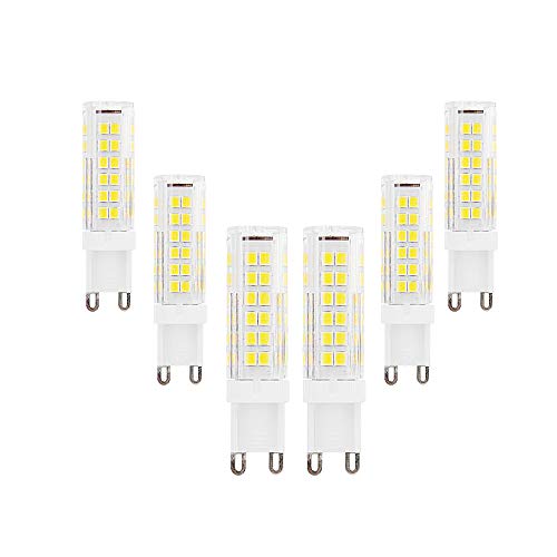 Bombillas LED G9 Equivalente a 9W Halógena de 90W Blanco Frío 6000K 900Lumen AC220-240V Ángulo de Haz de 360 ​° Lámpara de Ahorro de Energía g9 No Regulable(Paquete de 6)[Clase Energética A ++]