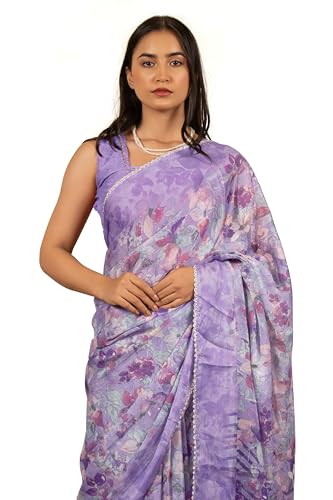 Image of MIRCHI FASHION Women Saree Floral Print Chiffon | Lightweight Festive Occasion Sari for Farewell and Functions with Unstitched Blouse Piece