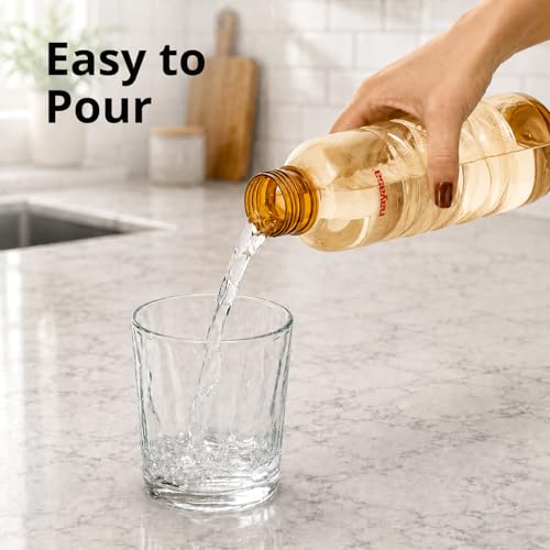 Image of Nayasa Revello 1000 ML Pet Plastic Fridge Water Bottles Set of 6 | BPA Free | Leak Proof | Airtight Lid | Brown