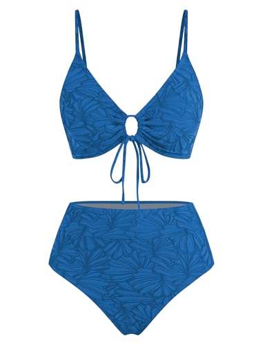 Image of ZAFUL Bikini Sets for Women String 2 Piece Swimsuits High Waisted Bathing Suit V Neck Cut Out Swimwear