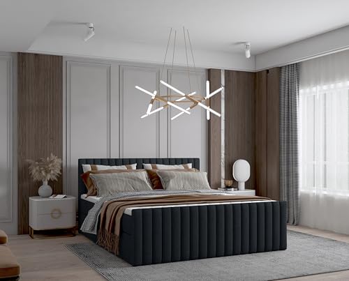 Imebel Boxspringbett 200x200 cm, Bett mit Matratze H3 und Stauraum, Polsterbett mit Bettkasten, Boxbett 200x200 Komplett, Doppelbett mit Bonell-Matratze, Bett für Schlafzimmer VIVO