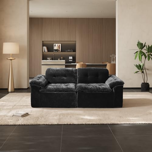 Image of Oversized Modular Sectional Sofa, Large Modern Boneless Couch with Seat Cushion, Chenille 2 Seat Sofa Set for Living Room, Apartments, No Assembly Required, Black