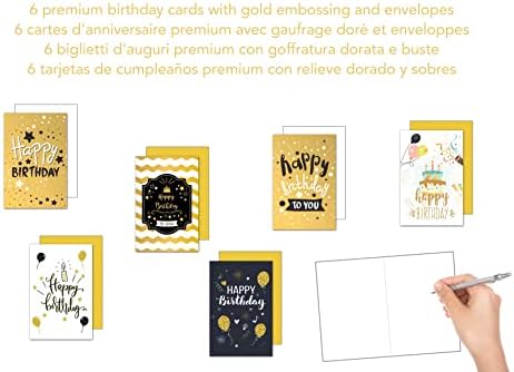 Edition Seidel Set of 6 Premium Birthday Cards with Gold Embossing and Envelopes Happy Birthday Card Greeting Card for Man Woman Gold Sayings