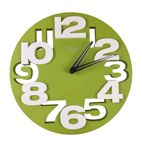 GMMH 3 D 8808 - Orologio Design da Parete per Cucina Bagno Ufficio Decorazione Silenzioso Verde Bianco