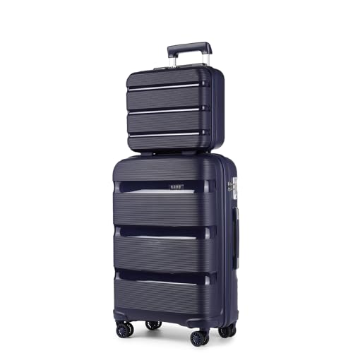 Kono Luggage Sets 2 Piece Hard Shell Polypropylene Travel Trolley with 4 Spinner Wheels TSA Lock Carry On Hand Cabin Suitcase with Beauty Case (Navy)