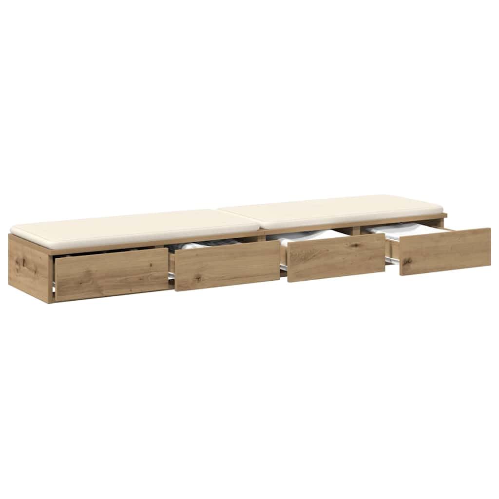 Minimalistische Bettschubladen Artisan-Eiche - 140x36,5x16,5 cm Holzwerkstoff Unterbettkommode mit 4 Push-to-Open Schubladen, Bett-Unterbau & Sitzgelegenheit fürs Schlafzimmer