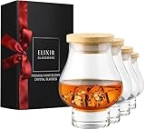ELIXIR GLASSWARE Snifter Glass with Bamboo Lids, Set of 4-7.4 oz - Glasses for Neat Bourbon, Whiskey, Brandy & Cognac - 4 Pack of Sipping & Tasting Snifters for Fine Spirits