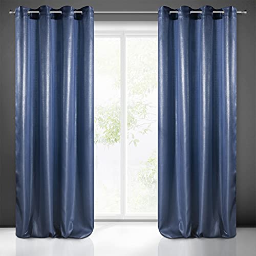 Eurofirany Cortina lisa de tela gruesa Sasha 140X250 ojales/anillos de cortina azul marino
