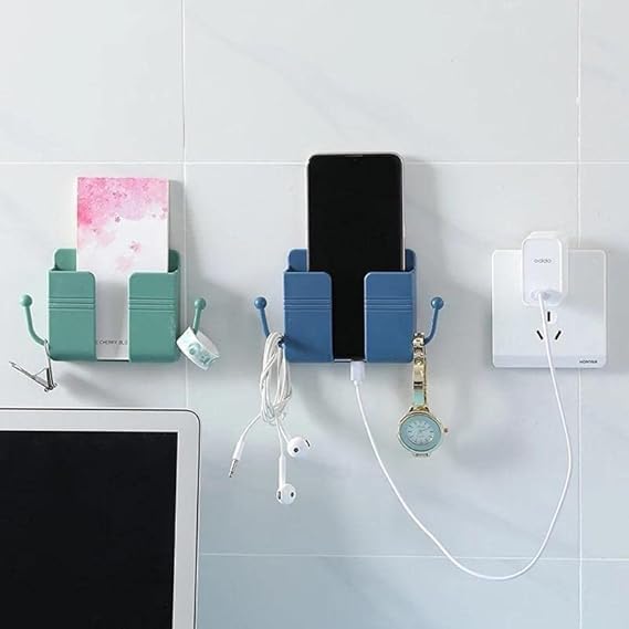 Image of Pack of 4 Wall Mount Self-Adhesive Wall Storage Mobile Holder | Mobile Phone Charging Bracket | Multipurpose Organizer Wall Mount Holder for Remotes,Phone (Multicolour)