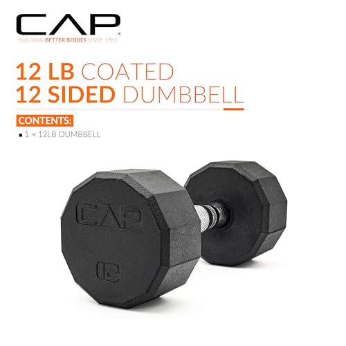Image of CAP Rubber Coated Dumbbell Weights, Free Weights for Home Gym Strength Training, Anti-Roll Hex Dumbbells with Black, Chrome & Comfort Grip Handles, Singles