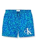 Mittlere Leibhöhe Calvin Klein Jungen MEDIUM Drawstring-Print Badehose, Poison Frog Blue AOP, 10 Years