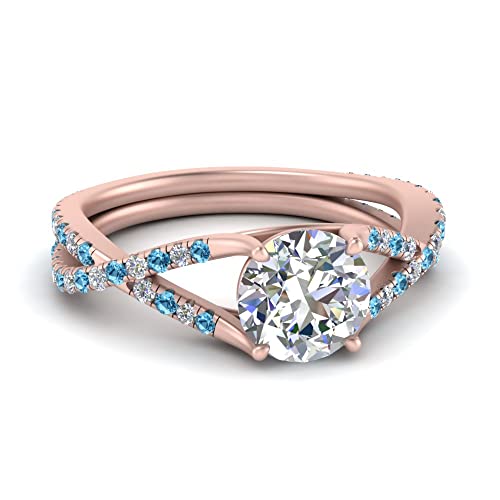 Image of Choose Your Gemstone 4 Prong Split Twisted Diamond CZ Ring Rose Gold Plated Round Shape Split Shank Engagement Ring Minimal Modern Design Birthday Gift Wedding Gift US Size 4 to 12