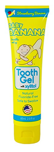Baby Banana - Tooth Gel Toothpaste, Strengthening, Safe-to-Swallow, Fluoride-Free Teething Gel (Strawberry Banana Flavor)