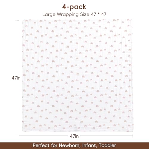 Image of david's kids 4 Pack Baby Muslin Swaddle Blankets, 100% Cotton and Ultra Soft Breathable Receiving Blanket Wrap for Boys Girls, New Born Essentials, Large 47 x 47 inches, Rainbow /Wave