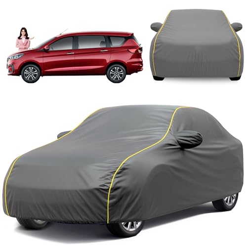 Image of Car Cover for Maruti Ertiga All Model & Years (2012-2024) 100% Waterproof with Mirror Pockets, Triple Stitched Bottom Elastic Dustproof Full Body Protection Heat & UV Resistant- Grey