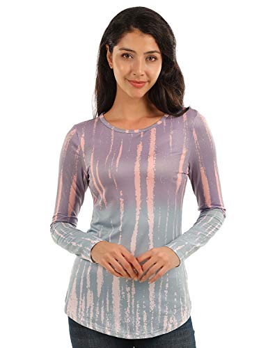 Blooming Jelly Women's Casual Tie Dye Shirt Long Sleeve Crew Neck Color Block Basic Top Tee(Multicolor,L)