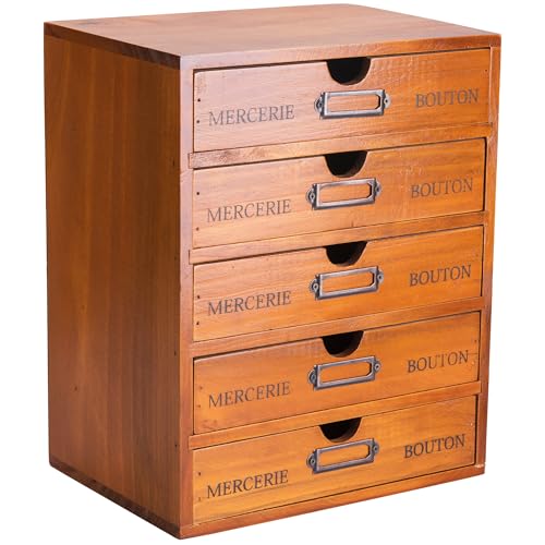 Vintage 5-Drawer Wooden Desk Organizer - Craft Storage - Rustic