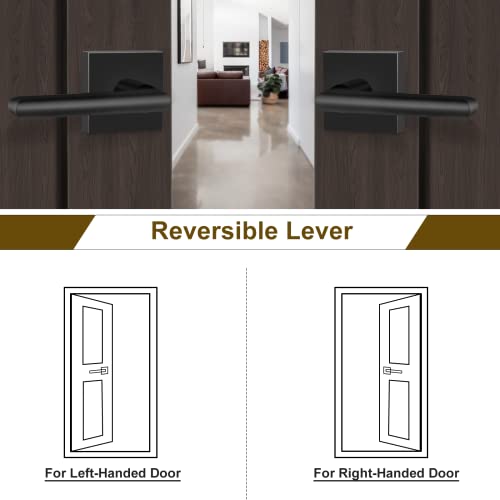 Hosom Black Door Handle Set, 6 Pack Heavy-Duty Interior Square Passage Door Lever, Hall/Closet Non-Locking Door Handles For Pantry Utility Room, Matte Black #TOP4