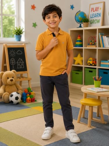 Image of Lux Cozi Boy's Polycotton Polo T-Shirt | Solid Collared Half Sleeve Tee for Kids | Soft Breathable Summer Wear | Casual Smart Polo T-Shirt | 3-14 Years