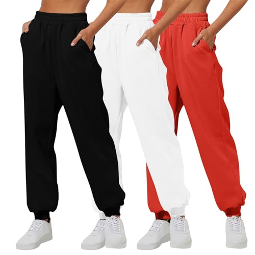 Générique - Générique 2025 Lot de 3 Bas de Jogging Femme Automne Hiver Ample à Jambes Décontractés Version Épaissie Pantalon d'entraînement Couleur Unie Comfort Everyday Jogging Pantalons de Base