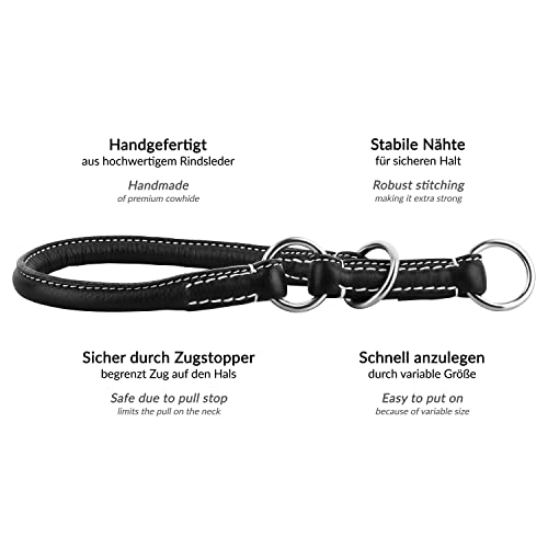 Schnüffelfreunde Zugstopp Hundehalsband aus Leder I Erziehungshalsband I Dressurhalsband I Lederhalsband Hund (L - bis 37cm, Schwarz)