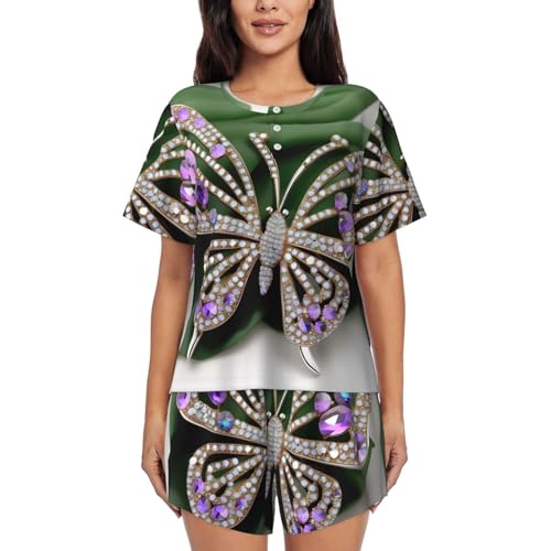 Ensemble de pyjama pour femme en strass et col rond aux finitions haute douceur