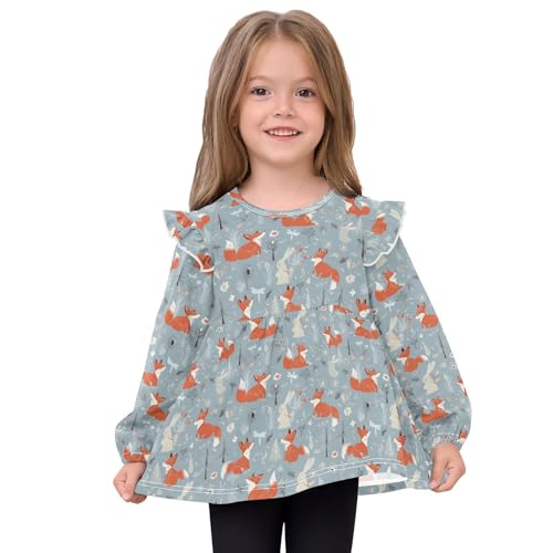 Fox Paly with Rabbit Girls Shirts Cotton Long Sleeve Ruffle Toddler Tee Tops3