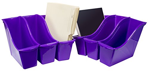 Image of Storex Small Book Bin - Interlocking Plastic Organizer for Home, Office and Classroom, Purple, 6-Pack (71110U06C)